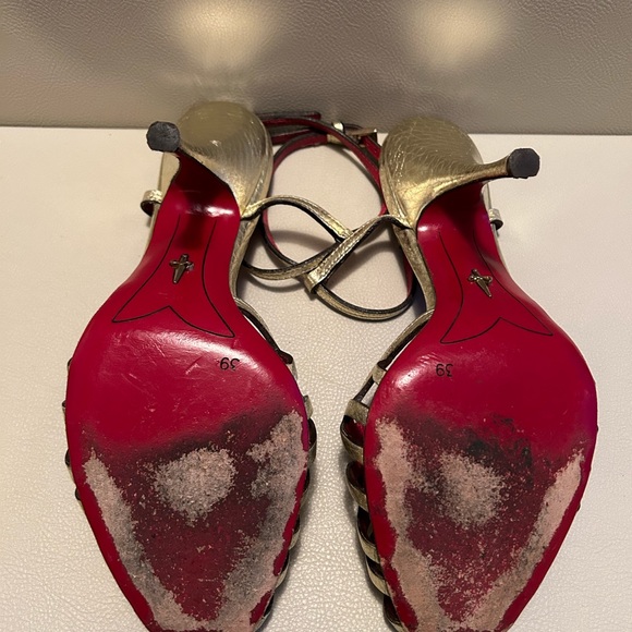 CESARE PACIOTTI Gold Metallic Crackled Leather Shoes Sandals - Picture 5 of 10